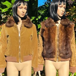 1970s Corduroy and Genuine Rabbit Fur Reversible Bomber Jacket